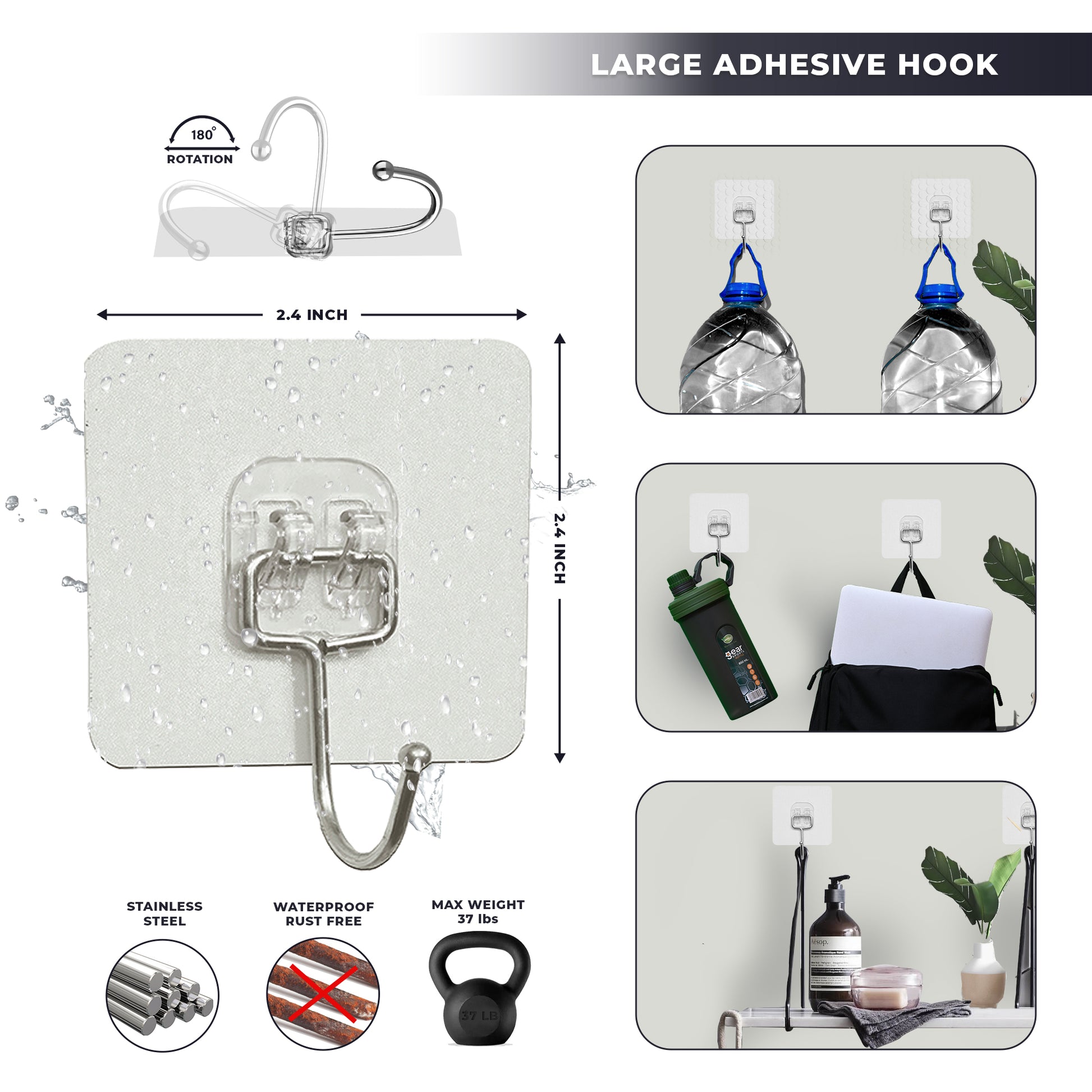 adhesive wall hooks max weight Antimbee 10-Pack All-Purpose Large for Hanging, Banana Hook, Heavy Duty Adhesive Hooks 37 lb(Max), Sticky Hook fit Home, Bathroom, Kitchen, Office and Outdoor : Home & Kitchen and more Large Adhesive Hooks, 10 Pack